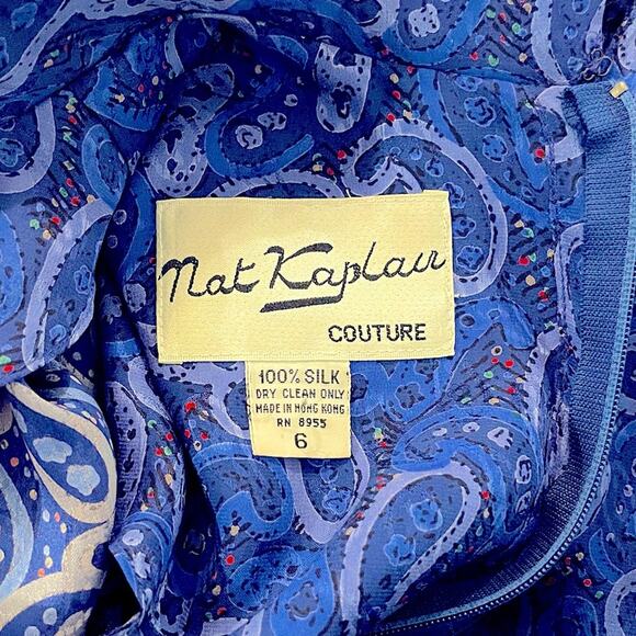 Nat Kaplan Vintage 70’s Silk Paisley Midi Dress Blue Size 6 Like New Condition - Picture 12 of 12